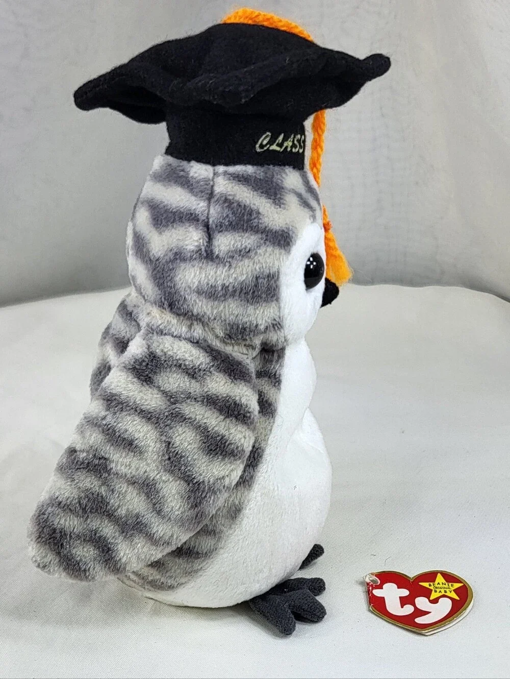 Ty Grey and White Owl Plush with Graduation Cap
